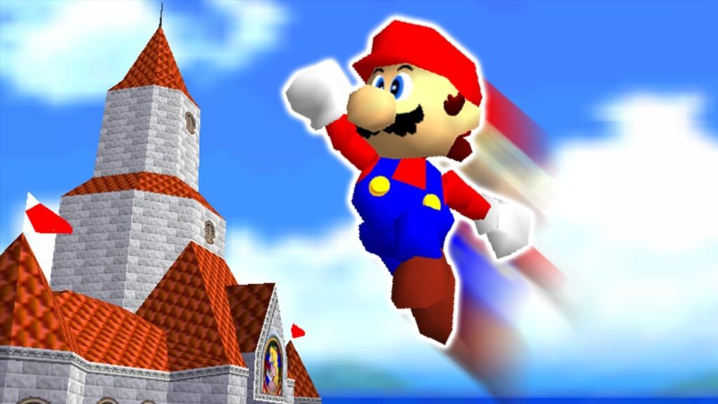 Classic Mario jumping through a castle