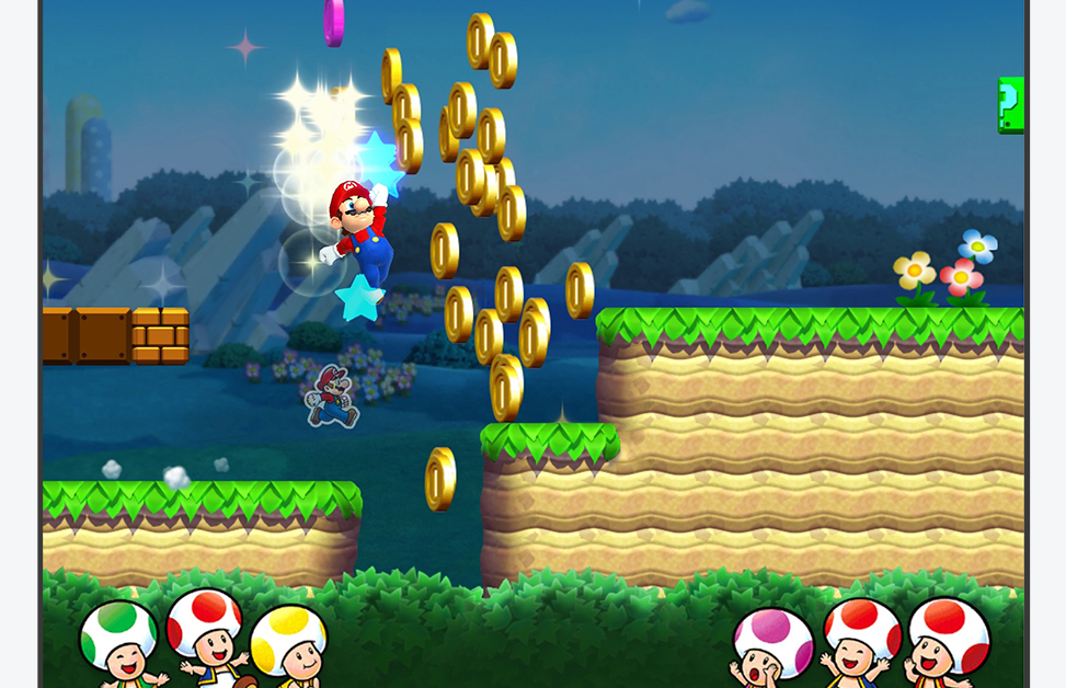 Mario jumping over a coin